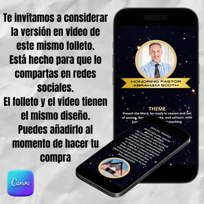 Crea un programa de reconocimiento pastoral profesional en minutos (Sin Diseñar Desde Cero) | Plantilla editable en Canva | Descarga Inmediata
